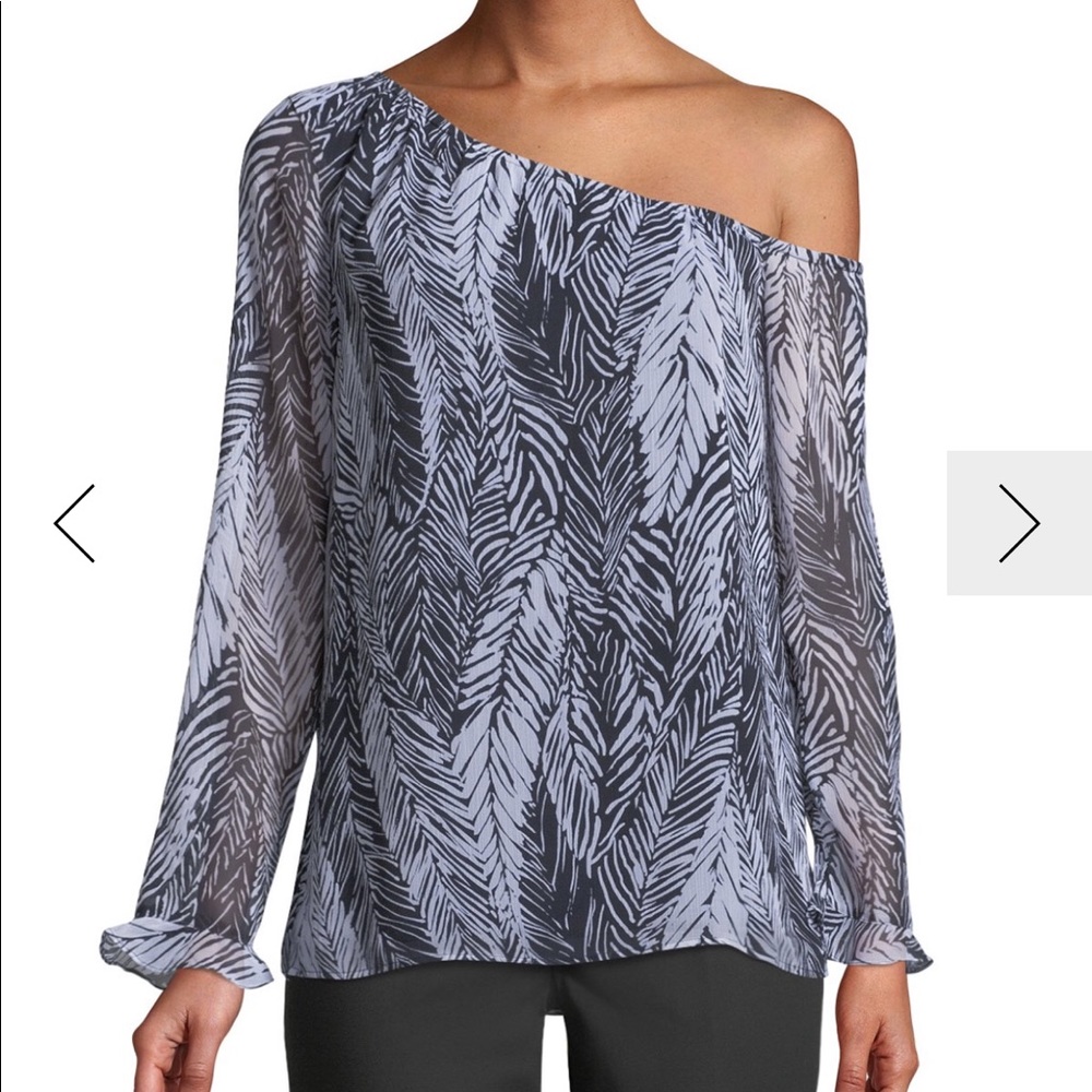 Club Monaco Daphins Palm Print One Shoulder Top - Picture 3 of 3